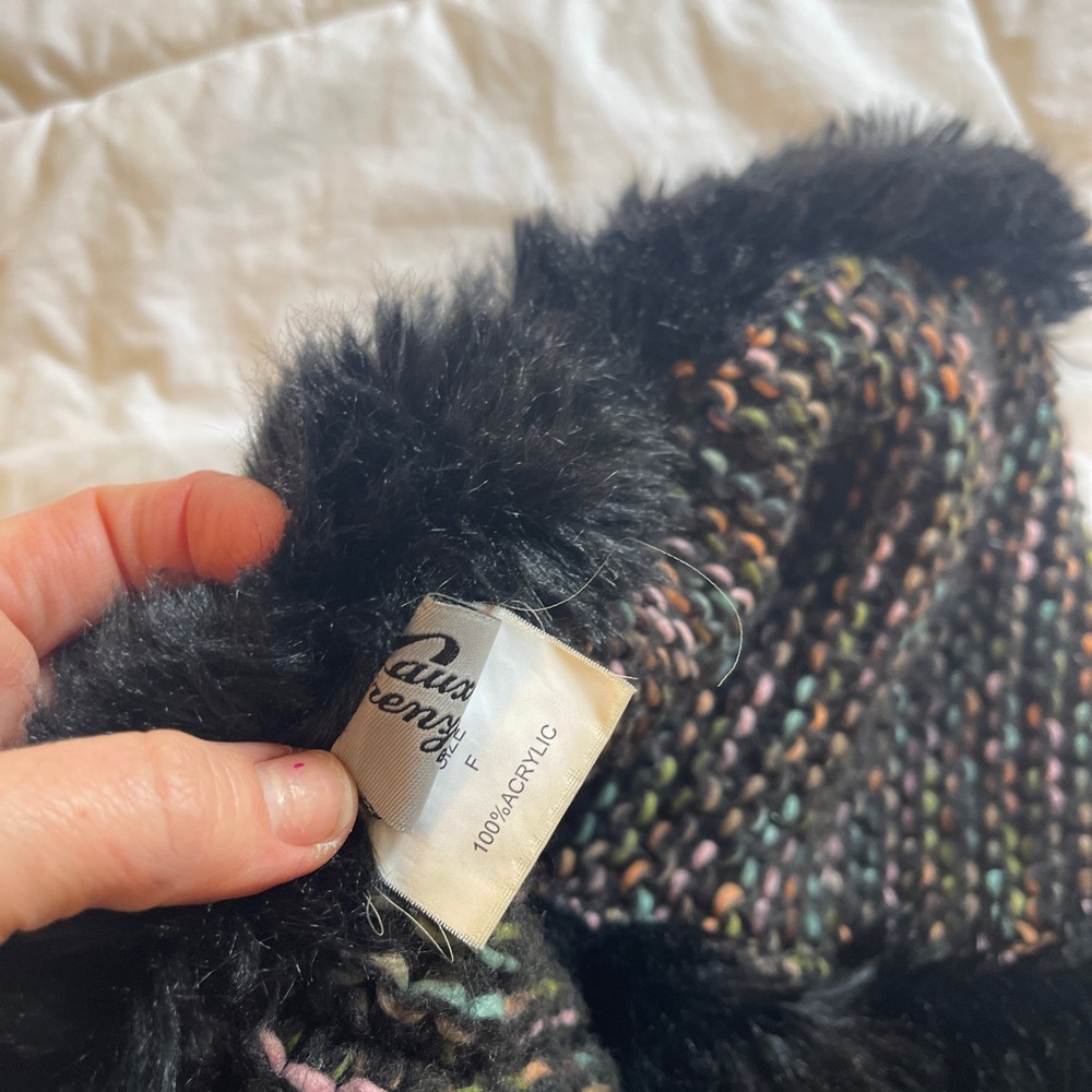 Faux Frenzi fauxfur and knit multicolor infinity scarf
